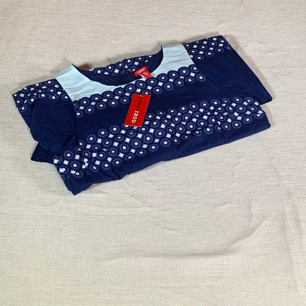 IZOD Womens Navy Blue Eyelet Embroidered Sleeveless Cotton Dress NWT